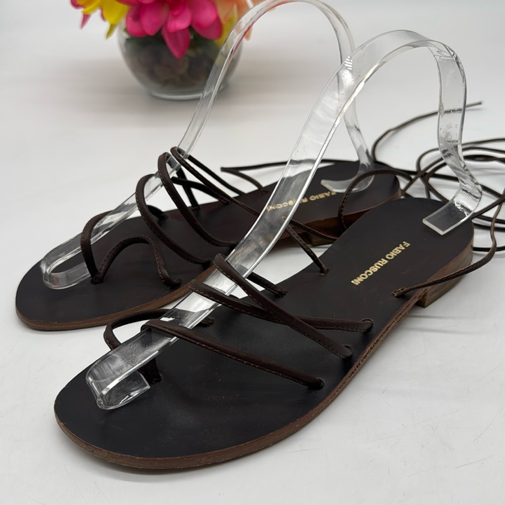 Fabio Rusconi Brown Lace Up Flat Sandals EU Size 37 BSN7164E